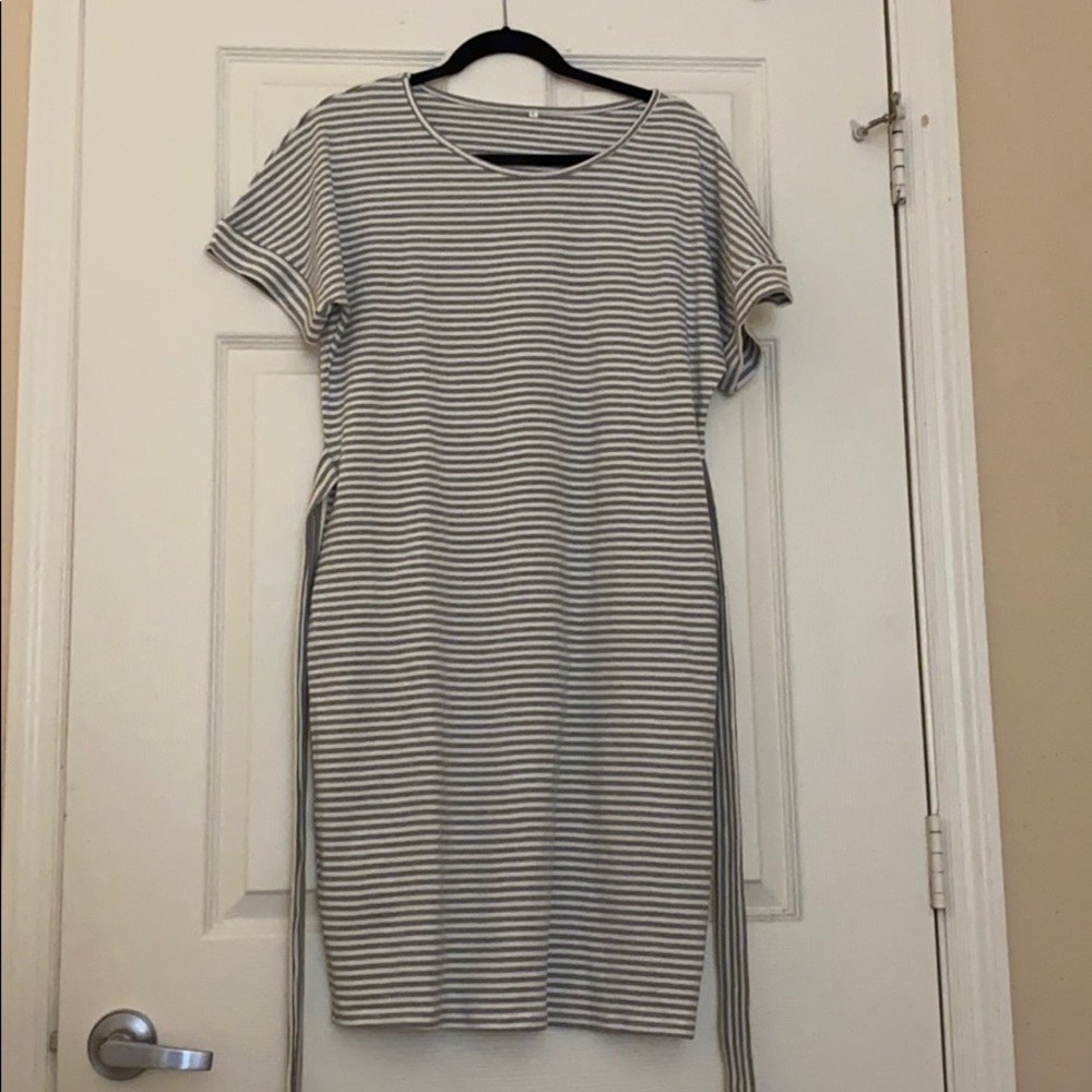 Gray and white stripped tie dress